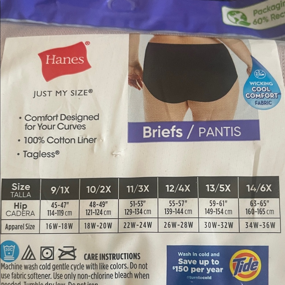 Hanes Just My Size Mesh Tagless Briefs 5-Pack - White, Pink, Purple Size 14/6X - Picture 3 of 6